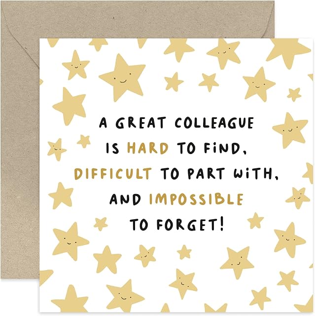 Old English Co. Fun Stars Leaving Card for Colleague - 'Impossible To Forget' Leaving Card for Him or Her from Team - Heartfelt Good Luck Retirement Card for Colleague | Blank Inside with Envelope