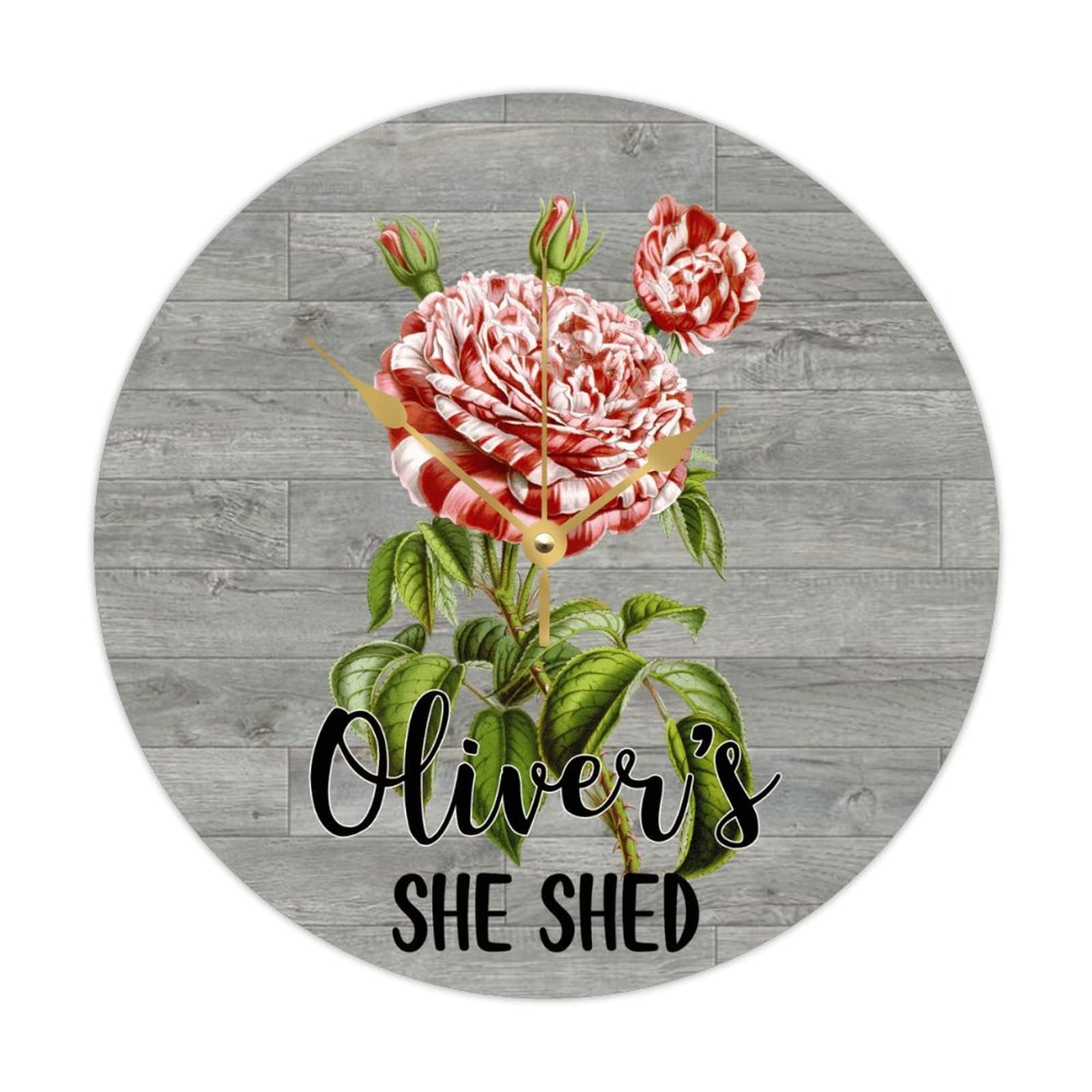 Horloge murale ronde en bois pour She Shed et chambre à coucher romantique