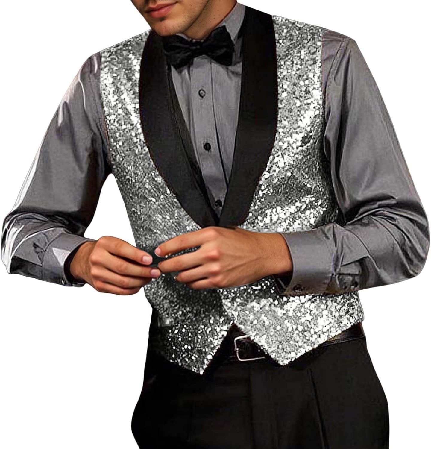 XIXIMAON Gilet Con Paillettes Da Uomo, Giacca Senza Maniche, Slim Fit Gilet Luminoso Per Serate Discoteche Matrimoni Cerimonie Balli Feste Scene Di Affari Papillon Oro Xxl 121717892