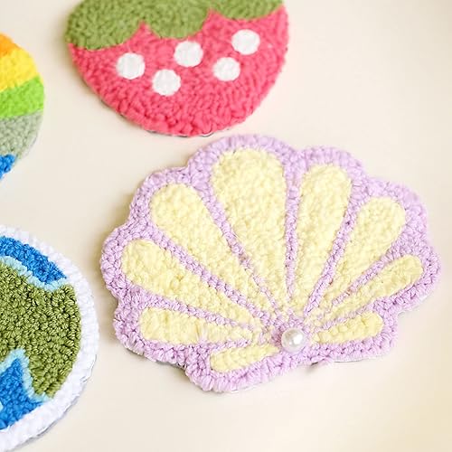 Miniatura 4 de HAND U JOURNEY Kit de posavasos de aguja perforadora para manualidades, 6 patrones con fieltro adhesivo, hilos, aro de bordado, perfecto para