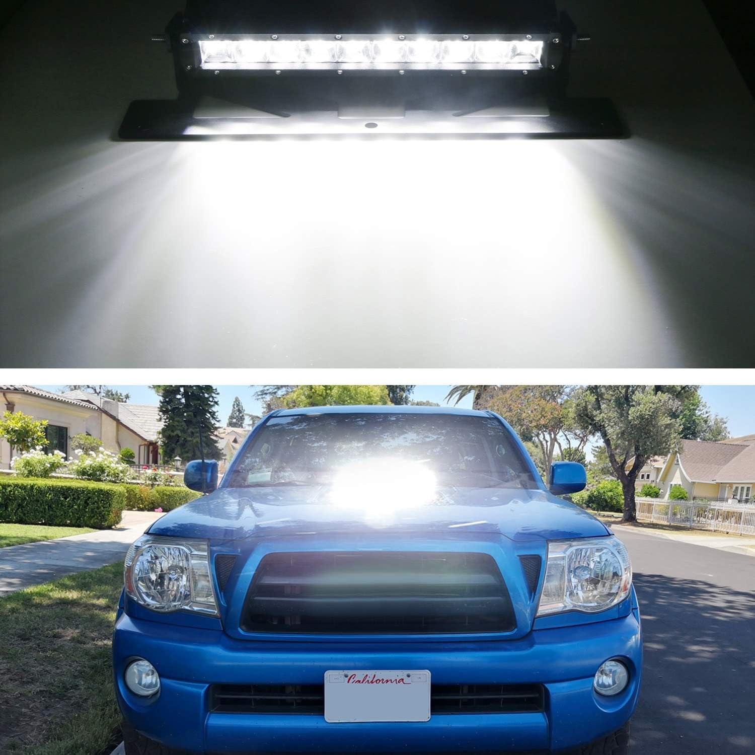 iJDMTOY Hood Scoop Mount LED Light Bar Kit Compatible with 2005-2011 Toyota Tacoma, Incl (1) 50W High Power LED Lightbar, Hood Bulge Stainless Steel Mounting Brackets & Wiring Switch