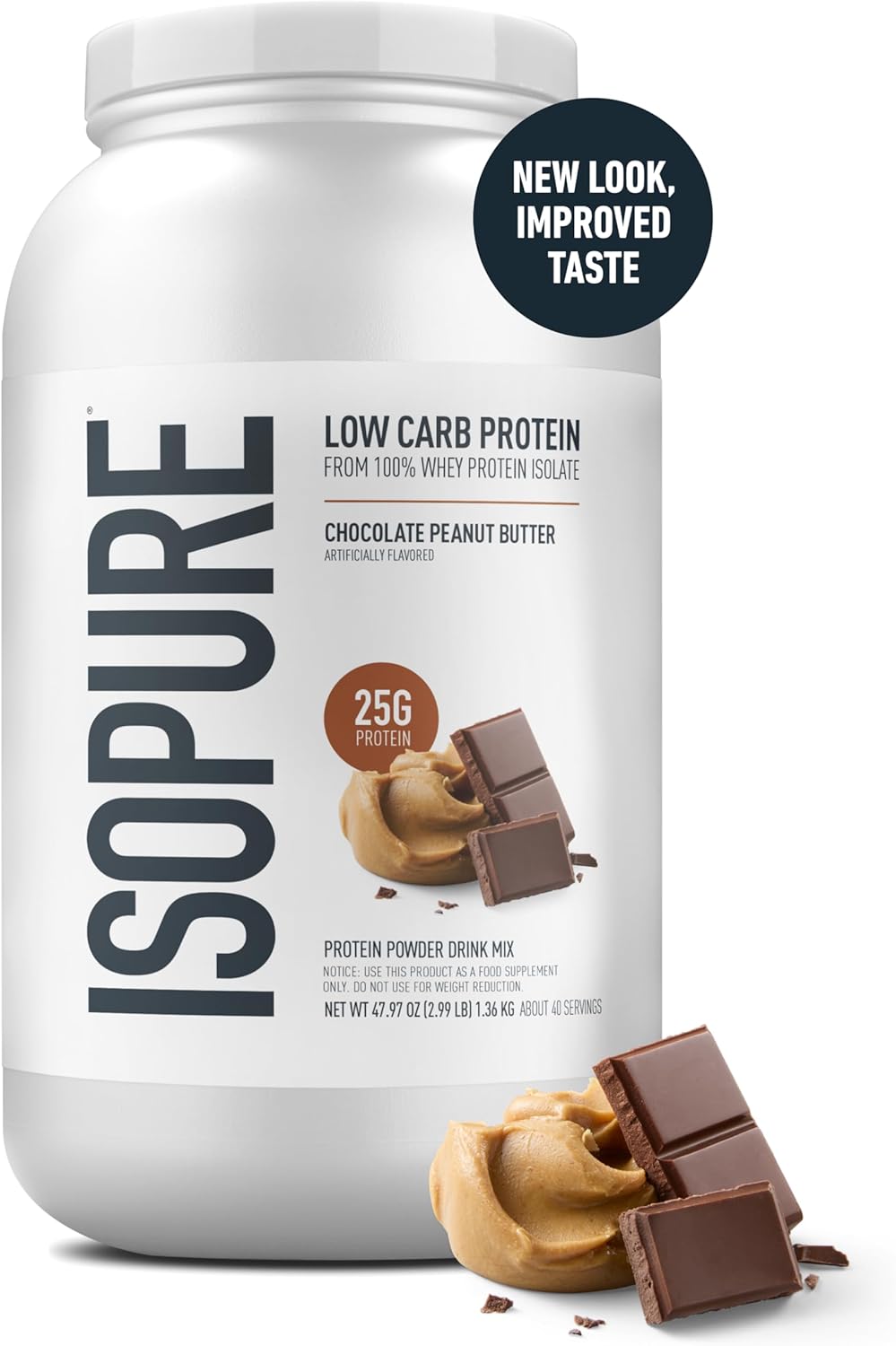 Isopure Low Carb 100% Pure Whey Isolate Protein Powder, Gluten Free, With Vitamins, Chocolate Peanut Butter, 25g Protein Per Serving, 3 Lbs, 40 Servings (Packaging May Vary) image 2