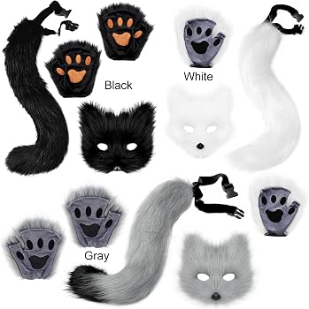 ShinherYee Therian Tail Mask Kit - Masque Queue Chat Renard Cosplay Avec Porte-Clés