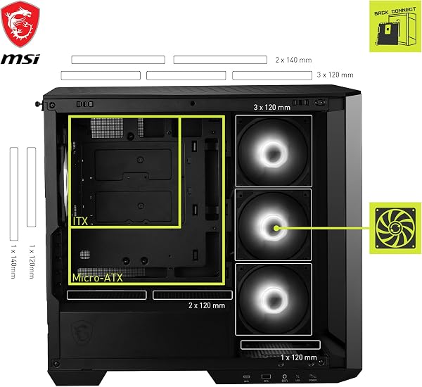 MSI MAG PANO M100R PZ Micro-ATX PC Case-Micro-ATX Capacity,3x120mm Reverse-blade ARGB Fans and1x120mm ARGB Fan with Hub Controller,GPU Support Stand,Level Indicator,33mm Cable Routing Space - 5
