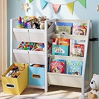 LATIBELL Kids Bookshelf Toy Storage Organizer: 6 Bins, 3 Sling Shelves for Toddler Nursery Montessori Book Display