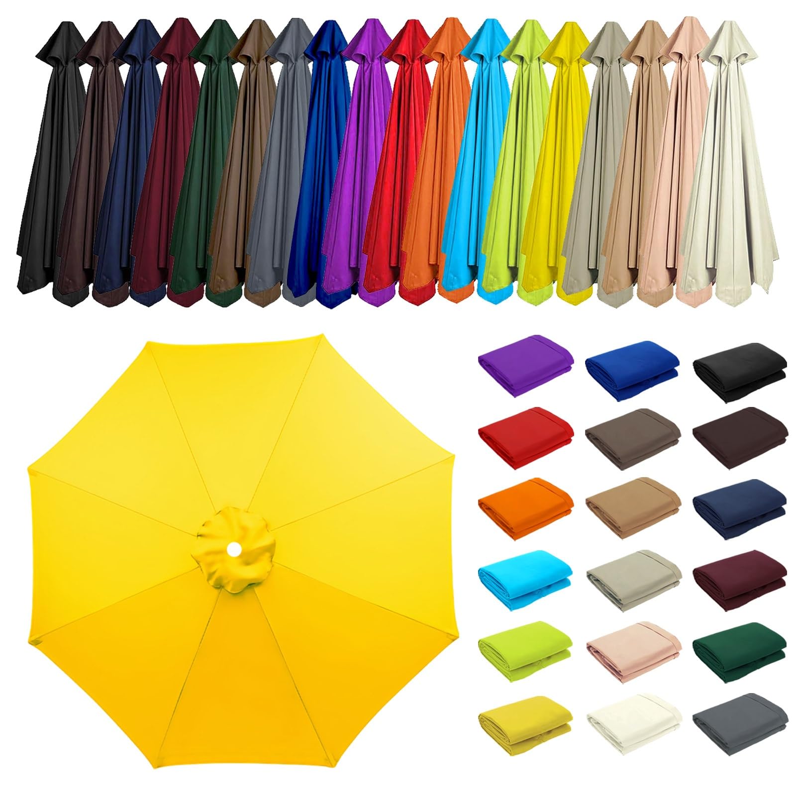 2/2.30/2.5/2.7/3.0/3.5m Umbrella Replacement Top Cover, 8 Arms Outdoor Replacement Top Cover, Patio Umbrella Replacement, Canopy Only, for Backyard, Patio, Pool, Beach(Yellow,8 ribs: 2.30m/7.5ft) — image 1