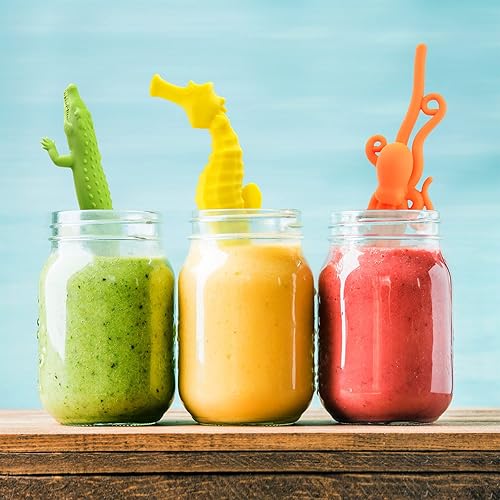 Miniatura 2 de Hoobbe Pajita de animales reutilizable de silicona para niños, divertida y linda para fiestas en la piscina, fiesta de cumpleaños, fiesta bajo el