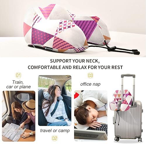 Miniatura 4 de Joisal Almohadas portátiles del viaje del patrón geométrico del triángulo, almohadas en forma de U para el avión, almohada del cuello de los niños