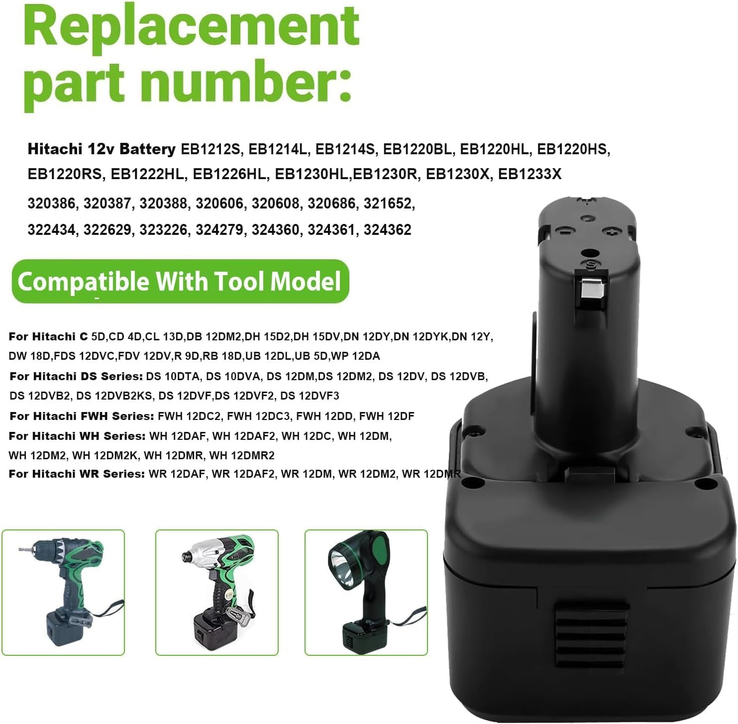 2Pack 3500mAh Compatible with Hitachi 12V EB1214S EB1212S EB1214L EB1220BL EB1220HS EB1222HL EB1226HL EB1230HL BCC1212 EB1230R EB1230X EB1233X 324360 Ni-MH Battery