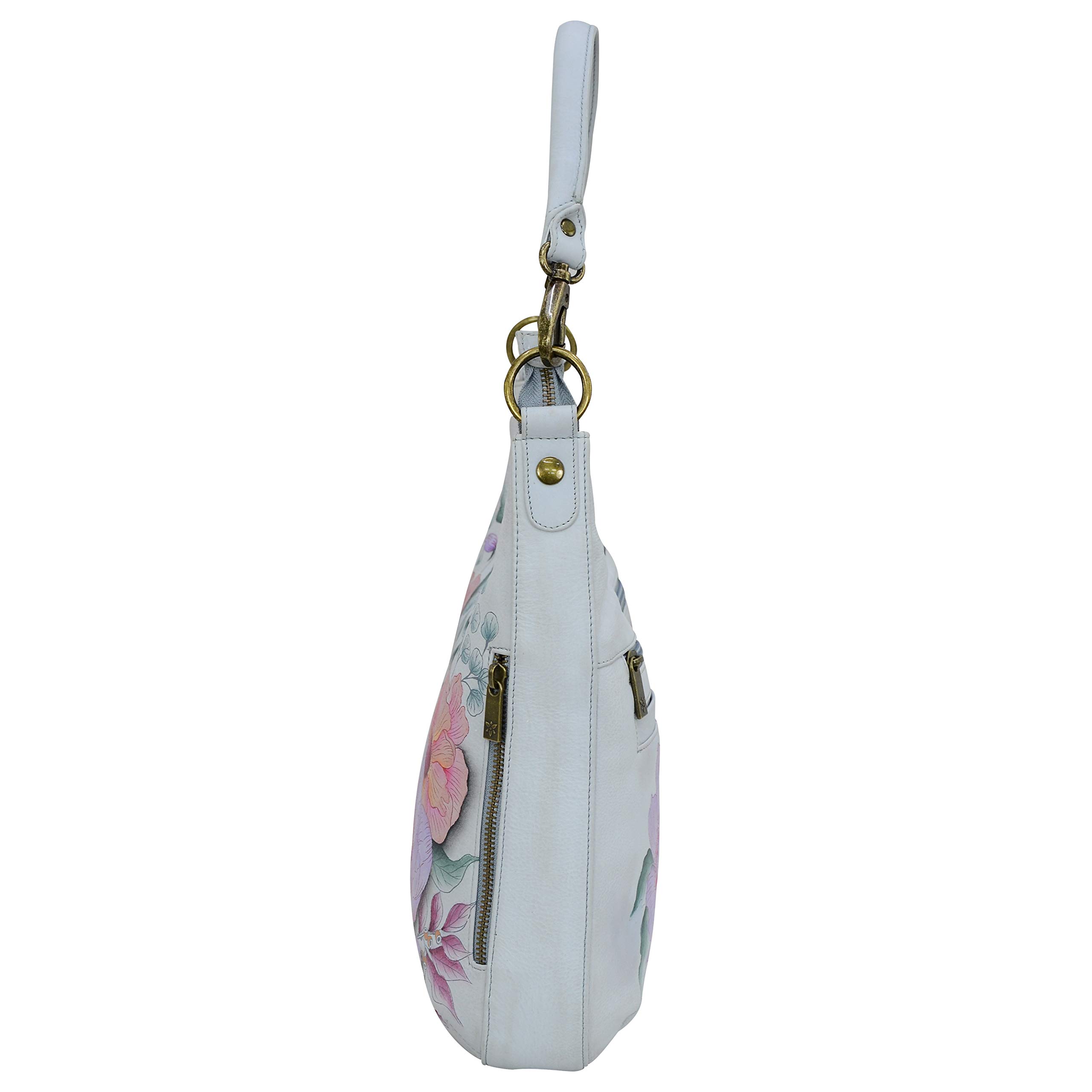 Anuschka Hobo sottile da donna in vera pelle dipinta a mano con tracolla - entrata superiore con zip, tasche multiple, Bel Fiori, Etichettalia unica