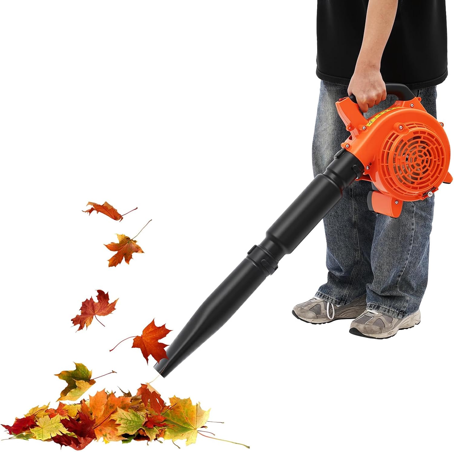 2-Stroke Single Cylinder Gas Leaf Blower Cordless,25.4-CC 1HP Backpack Gas Powered Grass Handheld Blower with 2-Wind Pipe＆Air Cooling Adjustable Speed Hand Pull Start for Lawn Care