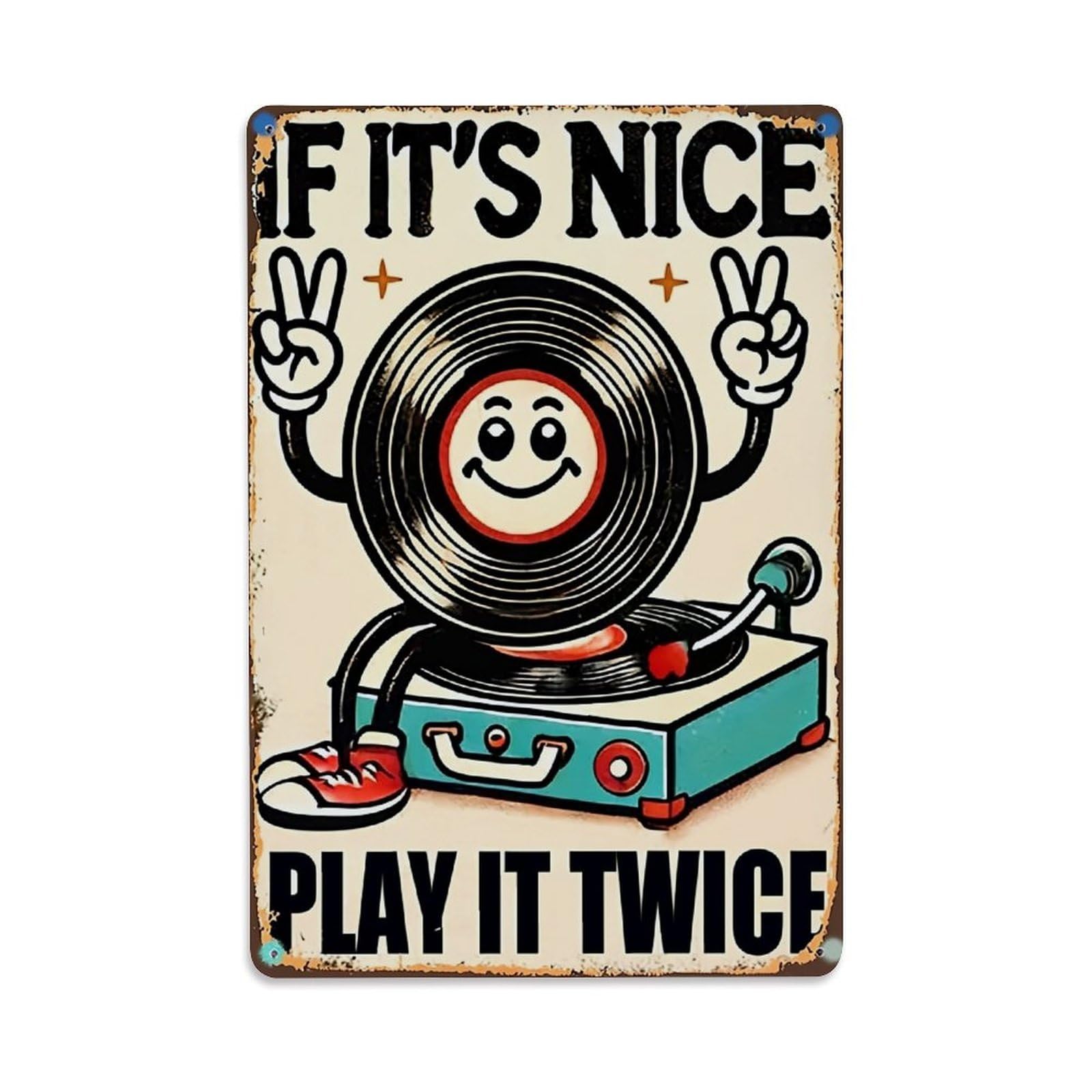 Jdfenggu Vintage Vinyl Record With Smile And Peace Signs Retro Metal Tin Sign, Decor Art Poster For Bar, Home, Man Cave, Kitchen, Laundry Room Gift 8X12inch