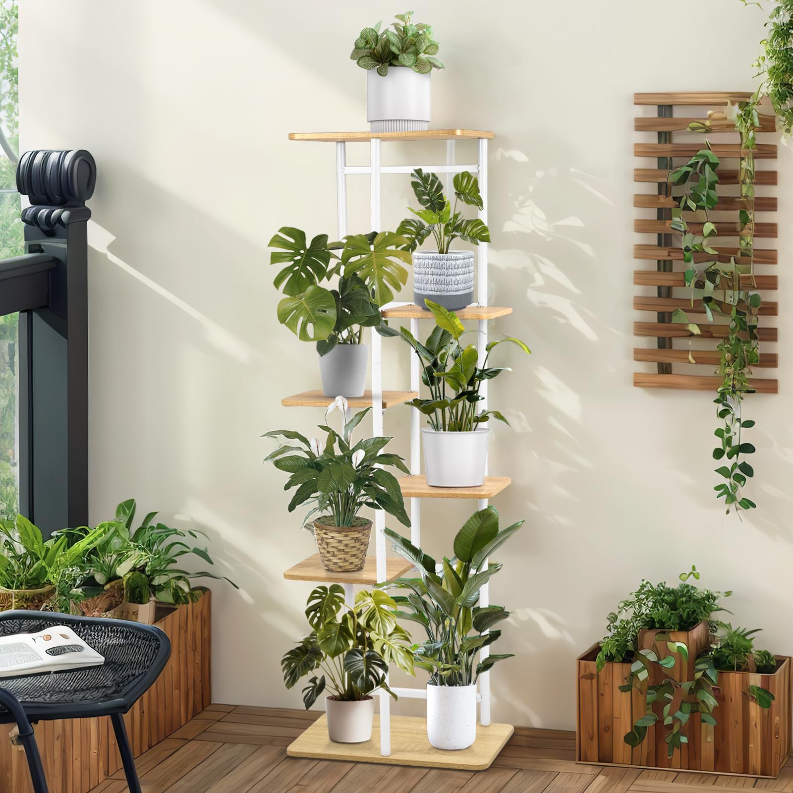 Support pour Plantes d'intérieur à 6 niveaux,106cm Porte Plante Interieur,Etagere Plantes Interieur Support de Fleurs d'angle pour Terrasse, Jardin, Balcon, Salon, Chambre à Coucher