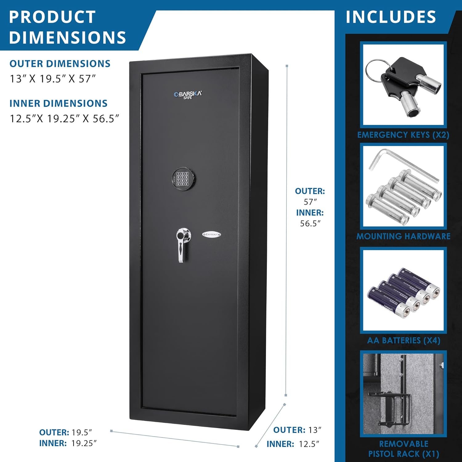 Barska Digital Keypad DOJ Certified Gun Safe – Quick Access Anti-Pry Rifle, Shotgun & Pistol Storage with Silent Mode & Removable Shelf