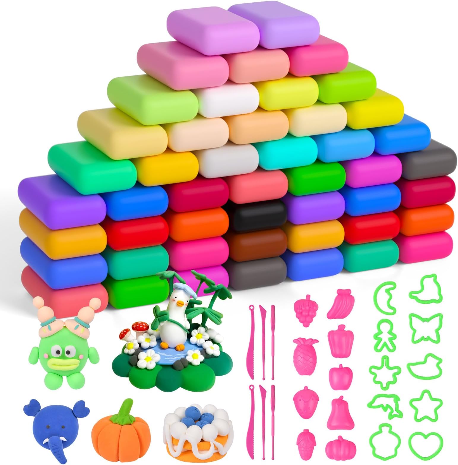 AUAUY Air Dry Clay, 48Pcs Ultra Light Modeling Clay with 6 Sculpting Tools & 19 Mould, DIY Creative Magic Clay, No-Toxic Modeling Clay & Dough, Children Educational Toys, Best Gifts for Kids