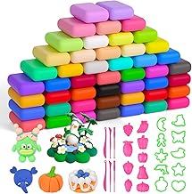 AUAUY Air-Dried Polymer Clay, 48 Colors Polymer Clay with 6 Sculpting Tools and 19 Molds, Foamy Moldable Air Dry Clay, Plasticine Gift for Boys and Girls Ages 3 to 12