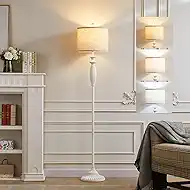 63.8" Vintage Floor Lamp with Rotary Switch, Dimmable Color Temperature Standing Lamp, Retro Farmhouse Floor Lamps for Living Room, Bedroom, Hallway, Office, Room Decor, Antique White (Bulb Included)
