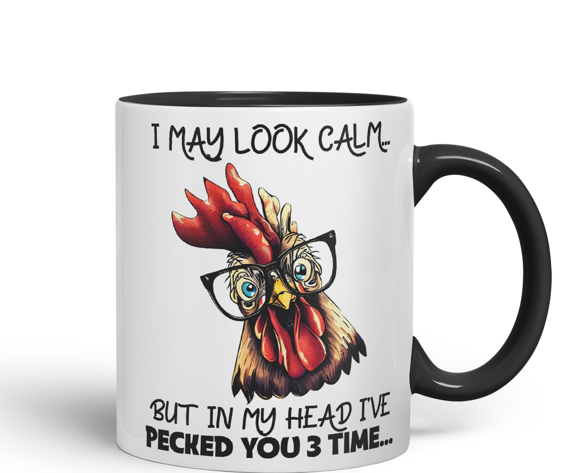 Vixar I May Look Calm.. Chickens Sarcastic Joke Ceramic Coloured Mug Cup for Tea Coffee Hot Brew 330ml 11oz (Black) - Image 2