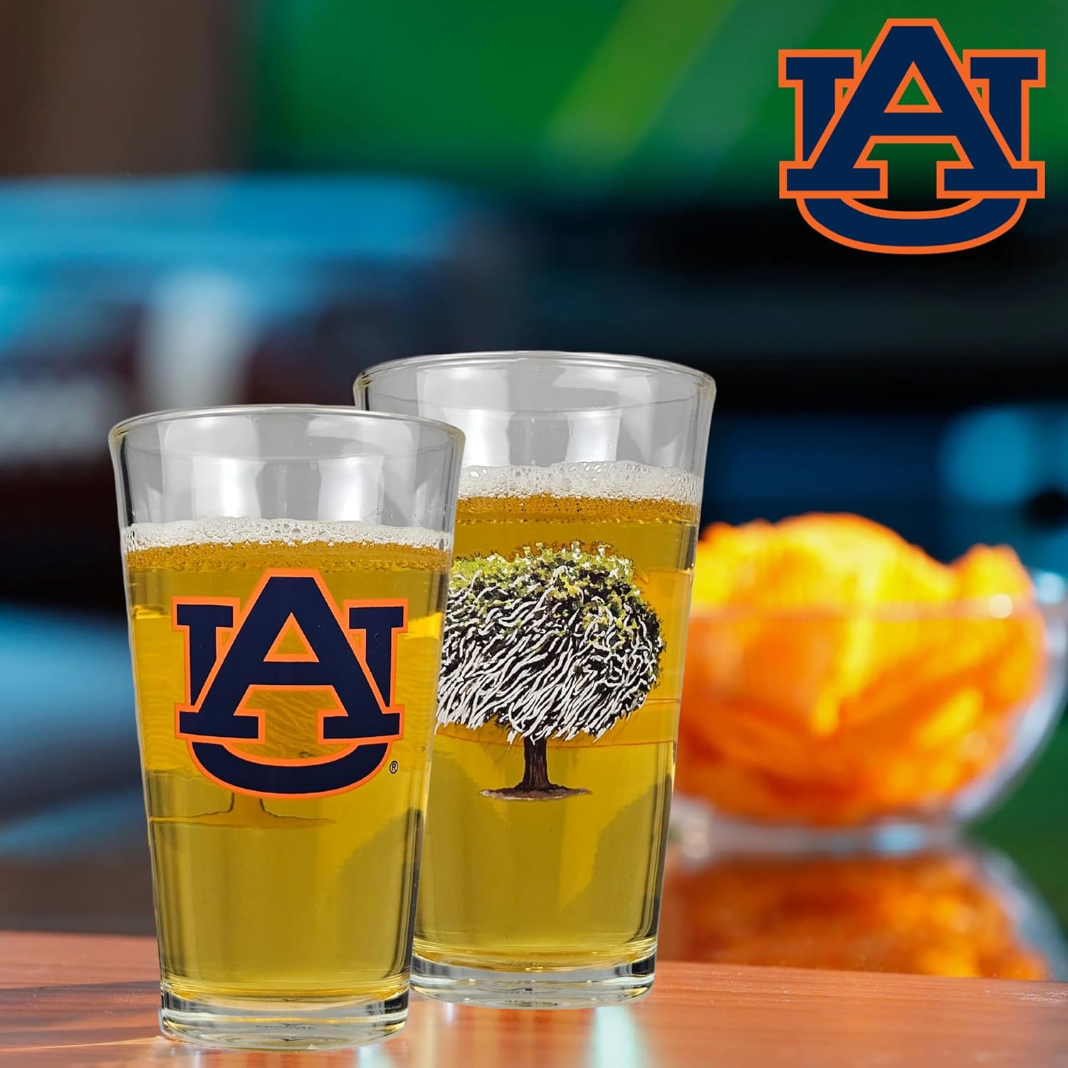 Auburn University 16 oz Pint Glass Drinkware - Unique Mascot Artwork Screened with College Logo on Back - Great Holiday or Graduation Gift Idea for Men and Women