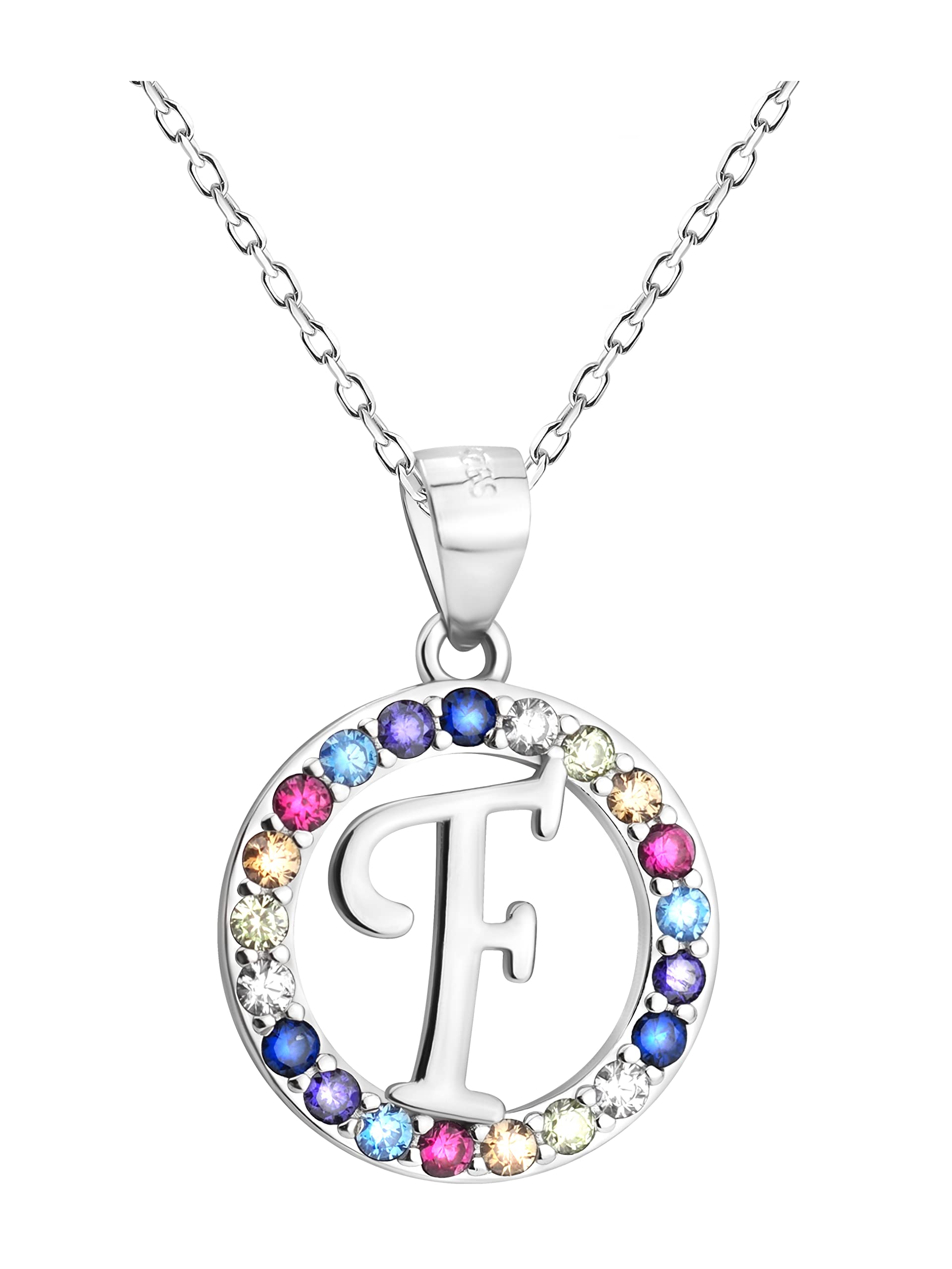 Sofia Milani - Collana da Donna in Argento 925 - con Pietre di Zircona Multicolore - Ciondolo Lettera F - N0519