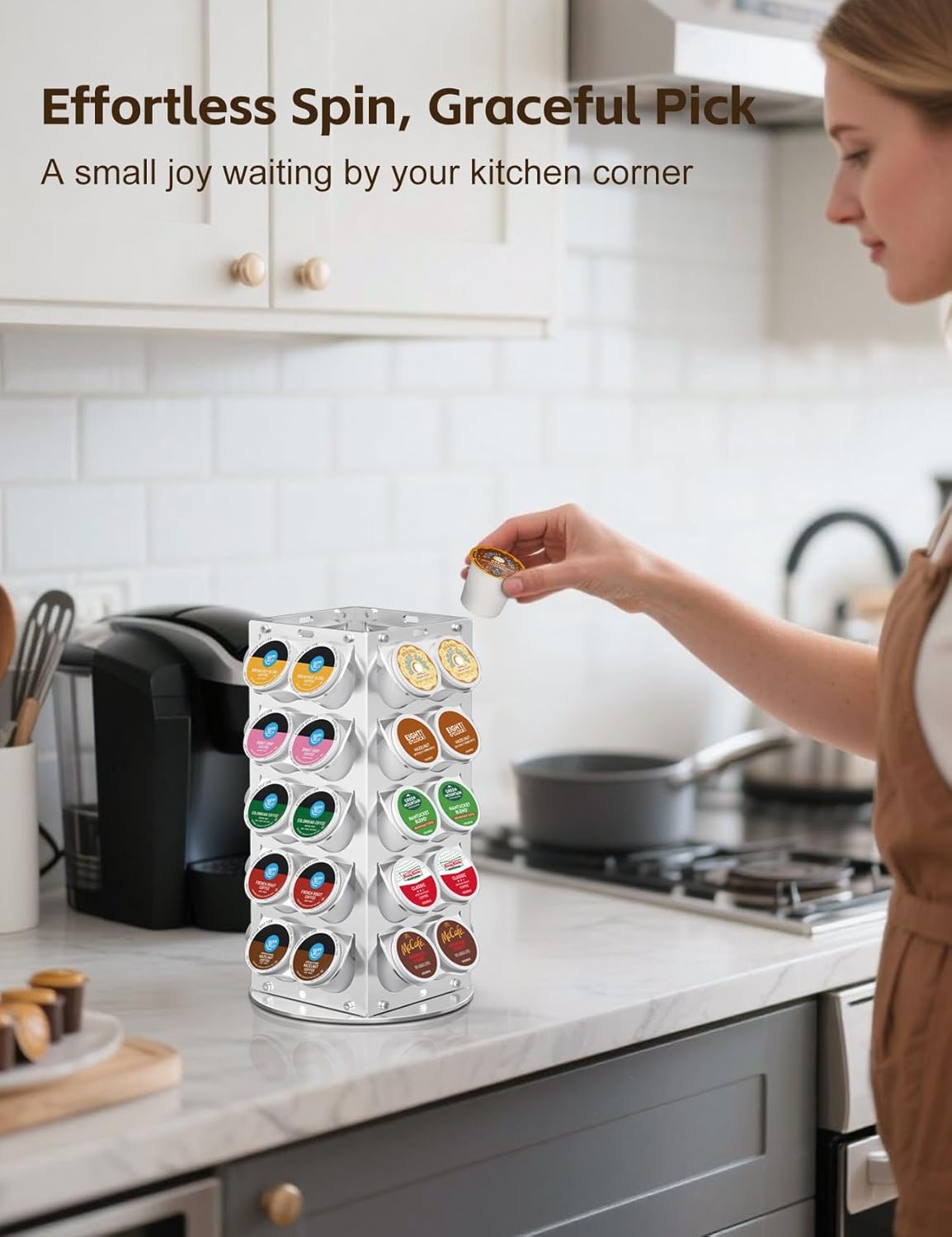 K Cup Holder, Coffee Pod Holder for Keurig – 360° Rotating Aluminum Coffee Organizer for Countertop,Saving Design with Anti-Slip Base for Kitchen or Office,Capacity of 40 Pods (Silver)