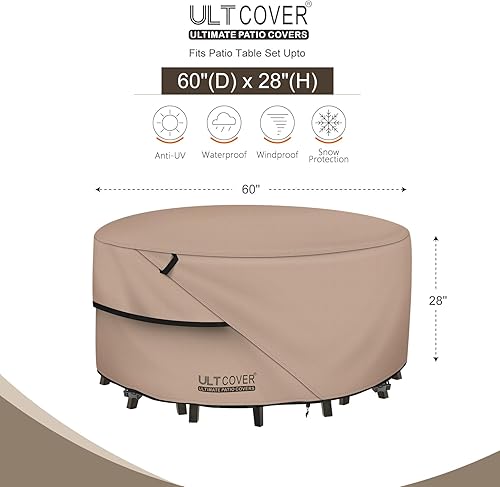 Miniatura 2 de ULTCOVER Juego de funda redonda para mesa y silla de patio, resistente al agua, 600D, para exteriores, 600 pulgadas, para muebles Marrón,Negro