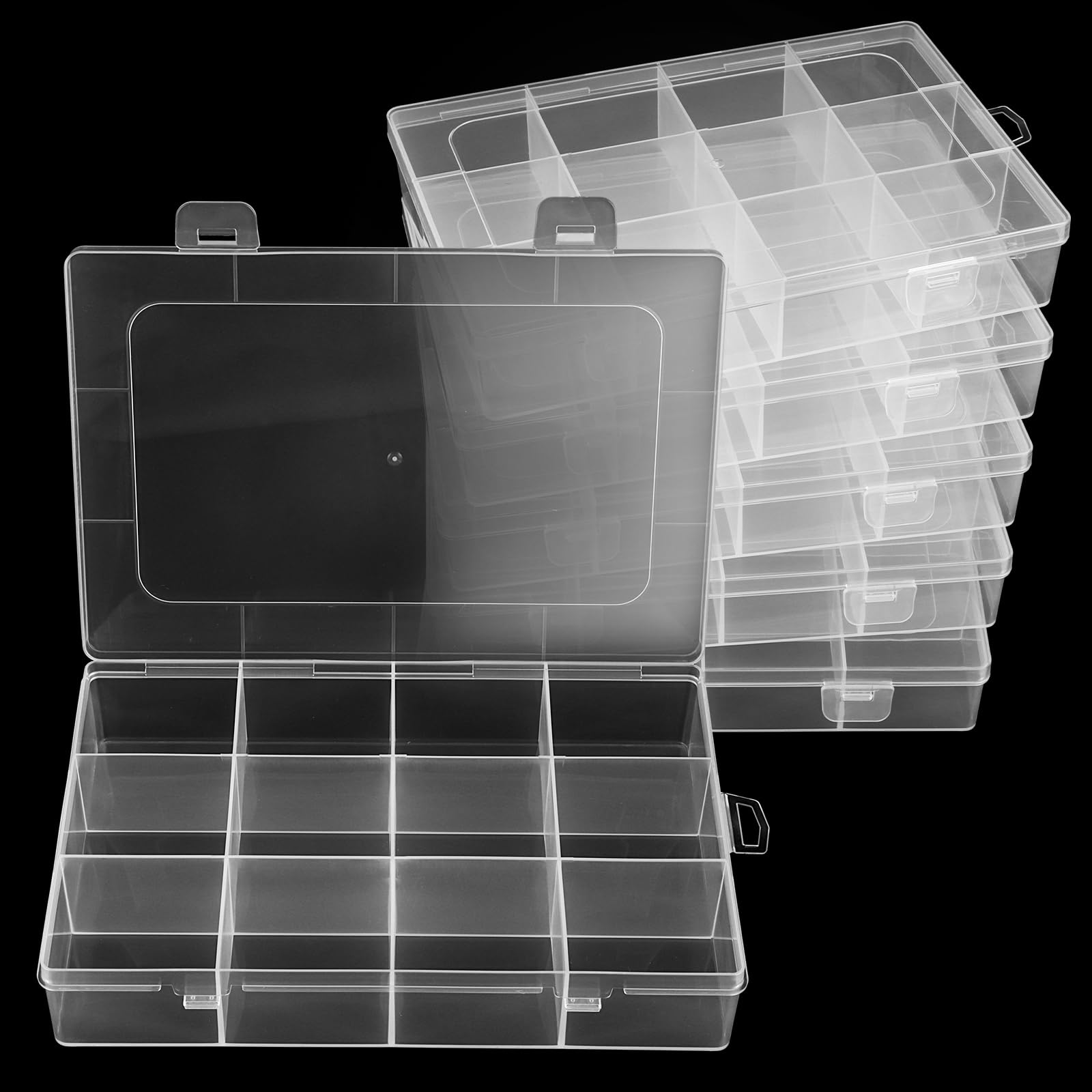 ASelected 6Pcs 12 Grids Craft Storage Box, 19.2x13x3.5CM Bead Storage Box with Compartments, Small Plastic Organiser Box Earring Organisers for DIY Art Crafts Jewelry