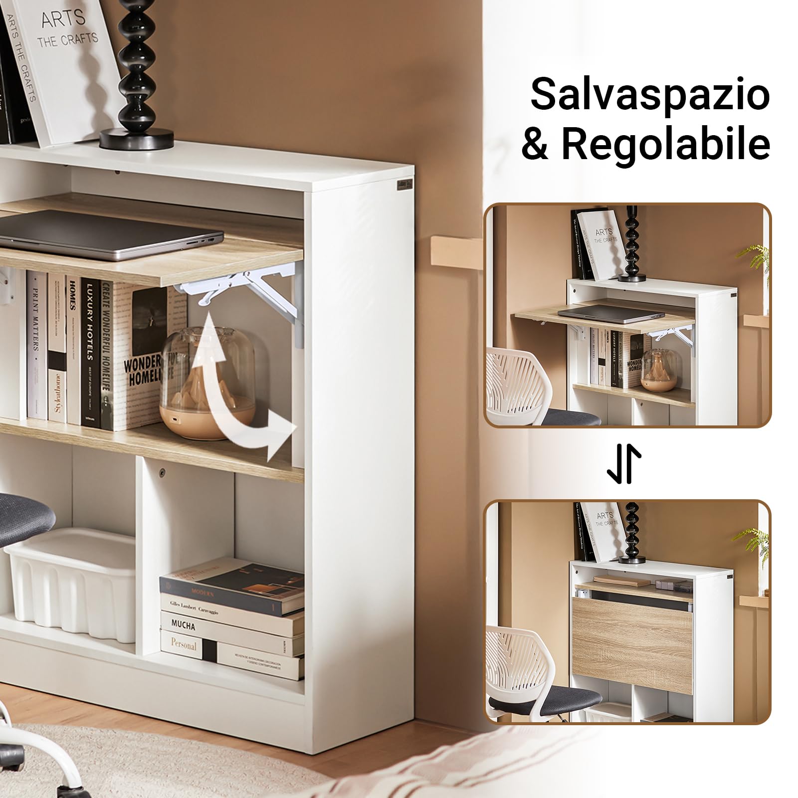 SoBuy Scrivania Pieghevole Salvaspazio per Ufficio e Casa Tavolo da Lavoro Multifunzionale in Legno con Design Richiudibile Ideale per Cameretta, Studio, Piccoli Spazi 70x57x85cm FWT104-WN