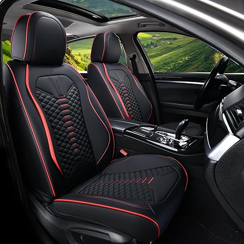 Coverado Juego completo de fundas de asiento, fundas de asiento impermeables de piel de napa para automóviles, protectores universales de asiento de