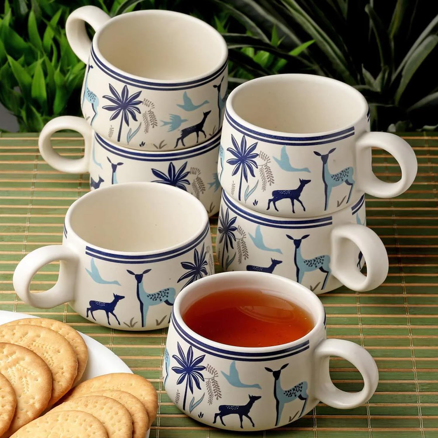 MITHILA HANDICRAFTS Stag Blue Ceramic Tea Cups Set Of 6 Mugs For Coffee/Hot & Cold/Tea Cup | Ideal Gifts For Birthday, Anniversary, Family & Friend (Stag Blue Printed Design), 120 ML (B0CLDJ3344) Amazon Price History, Amazon Price Tracker