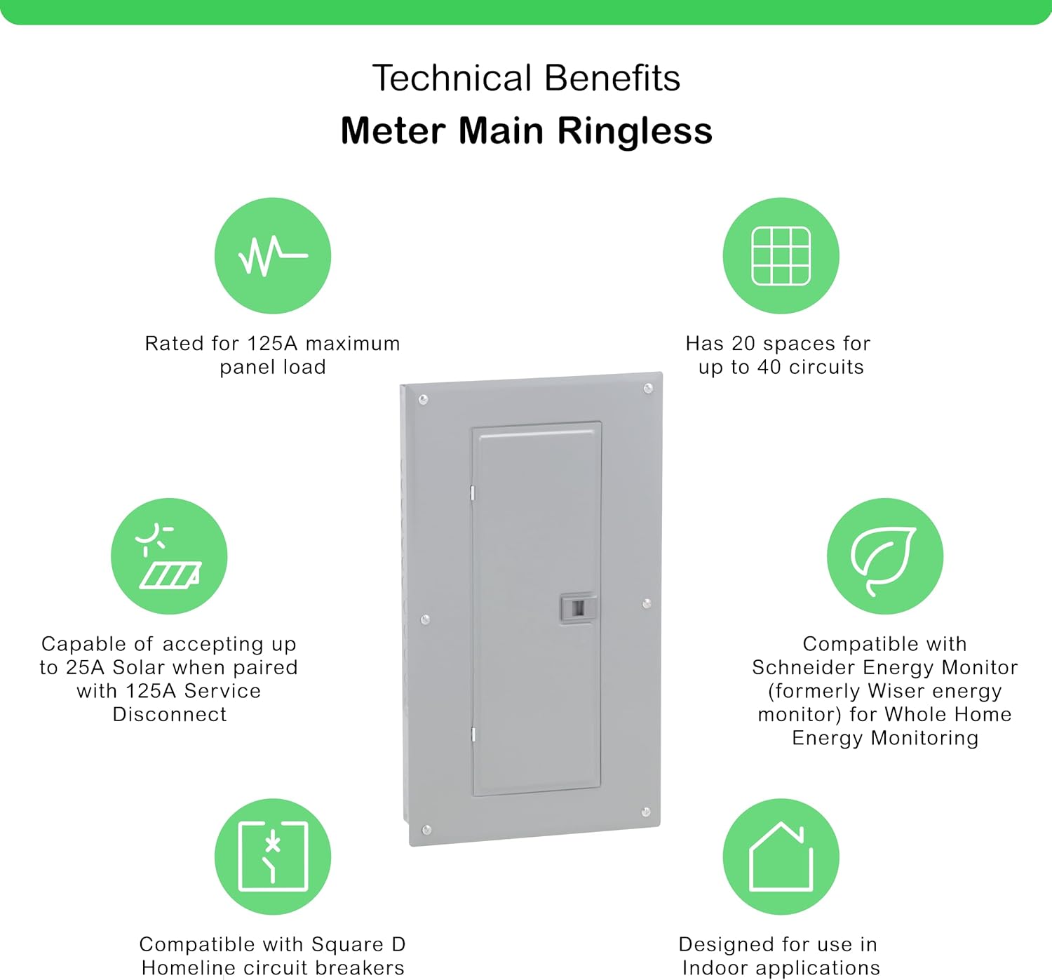 Square D by Schneider Electric Square D - HOM2040L125PGC Homeline Load Center with Cover, 125 Amp Convertible Main Lugs, 1-Phase, 20-Space, 40-Circuit, Ground Bar, Plug-on Neutral Ready