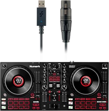 DJ Controller & DMX Bundle - 4 Deck DJ Set with Capacitive Touch Jog Wheels & Audio Interface - Numark Mixtrack Platinum FX & SoundSwitch DMX Interface