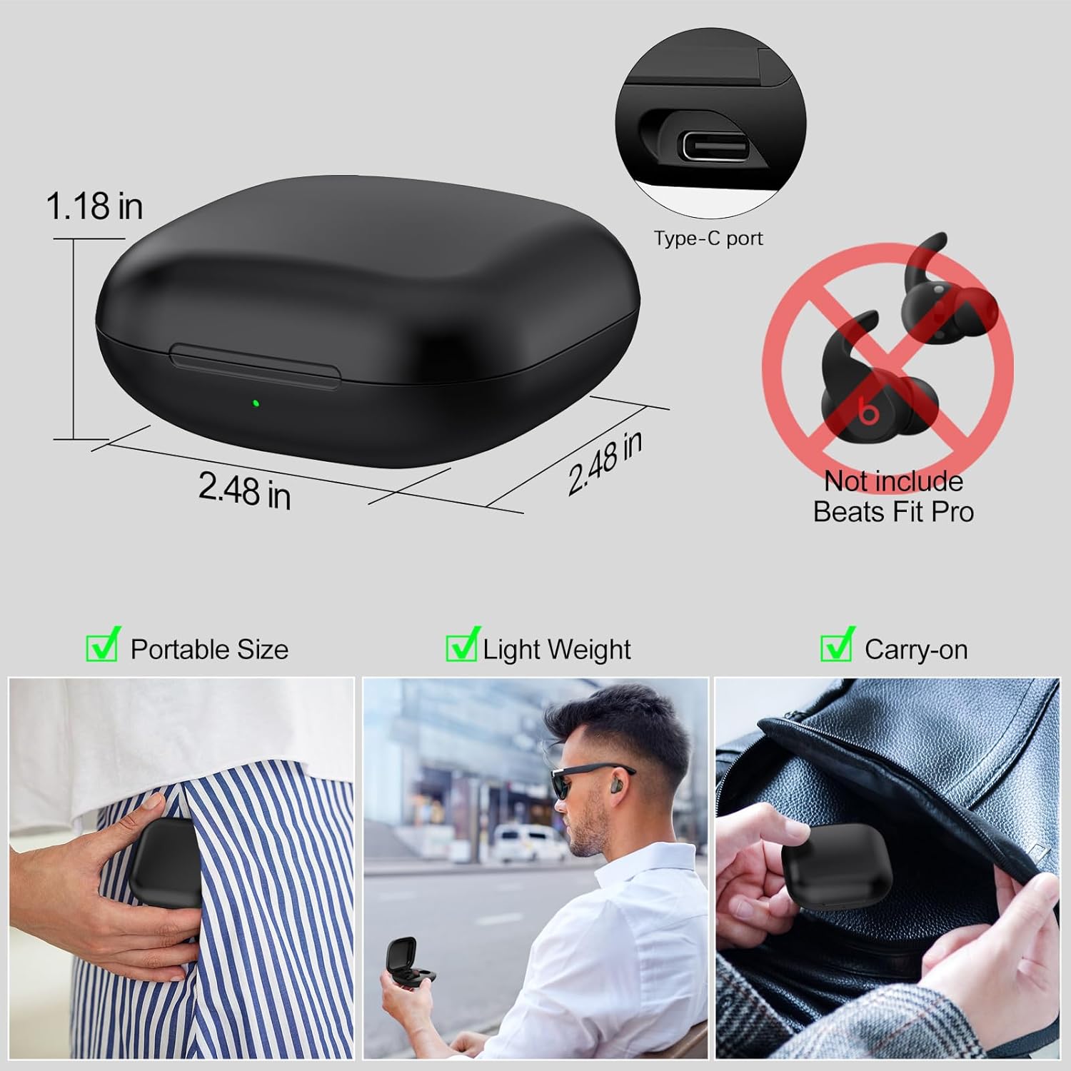 Wireless Charging Case for Beats Fit Pro, Portable Charger Case for Beats Fit Pro with Bluetooth Pairing Sync Button, Support Wireless & Wired Charging (Earbuds Not Included) - Image 7