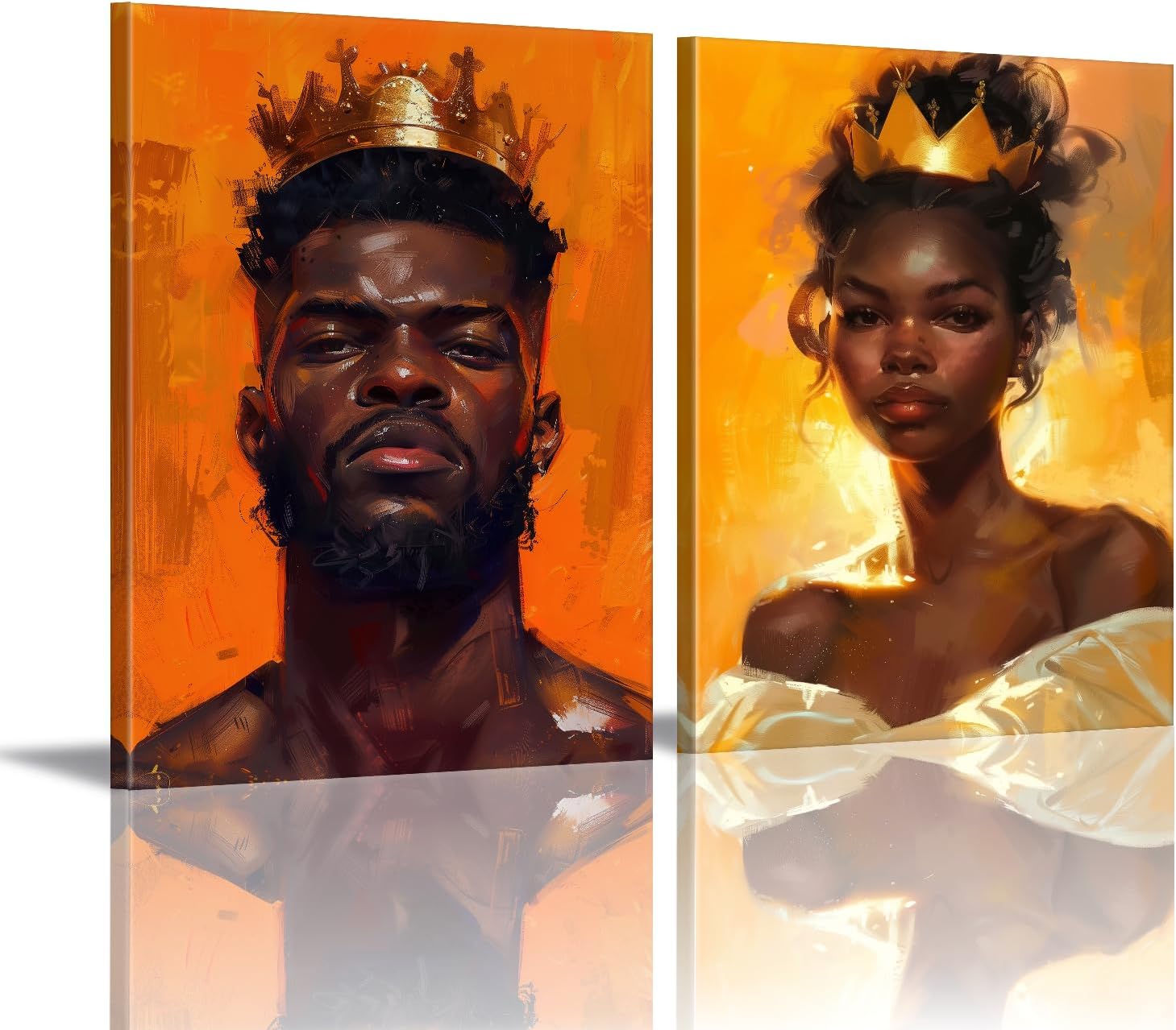 PLIDAAYO African King and Queen Wall Art 2 Pieces Black Couple Canvas Print Painting African American Love Poster Picture Black Girl Black Man Artwork for Living Room Bedroom Decor(Por-01,12"x16"x2)
