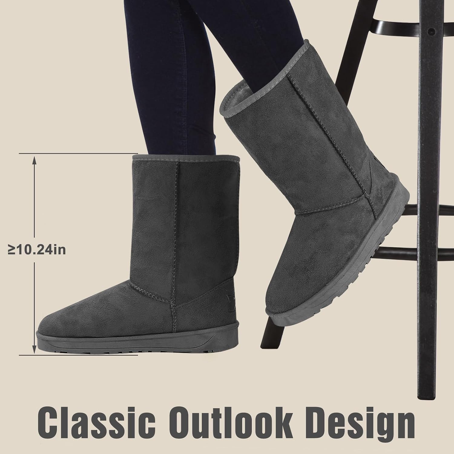 Snow Boots for Women Ladies Boots, Water Resistant Faux Suede Mid Calf Winter Boots, Warm Fur Lined Womens Boots for Outdoor Walking