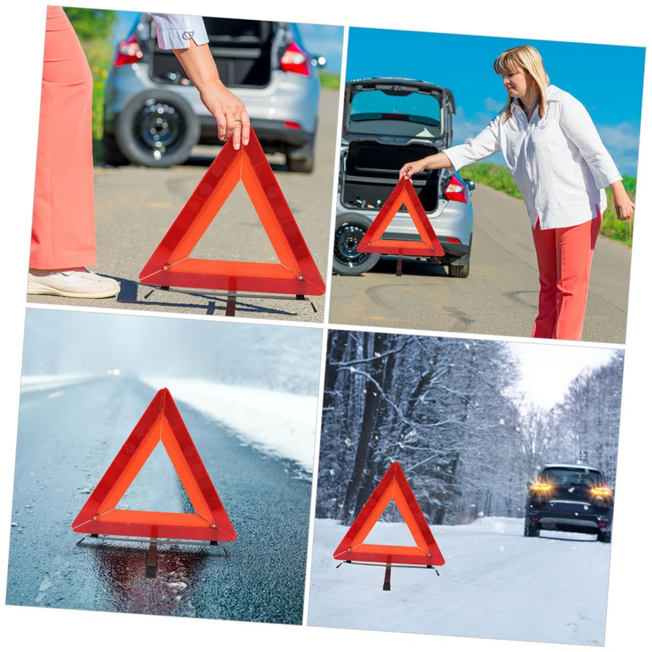 Marco de advertencia triangular, triángulos de emergencia reflectantes para coche, kit de emergencia triangular (42 x 39 cm, 3 piezas)