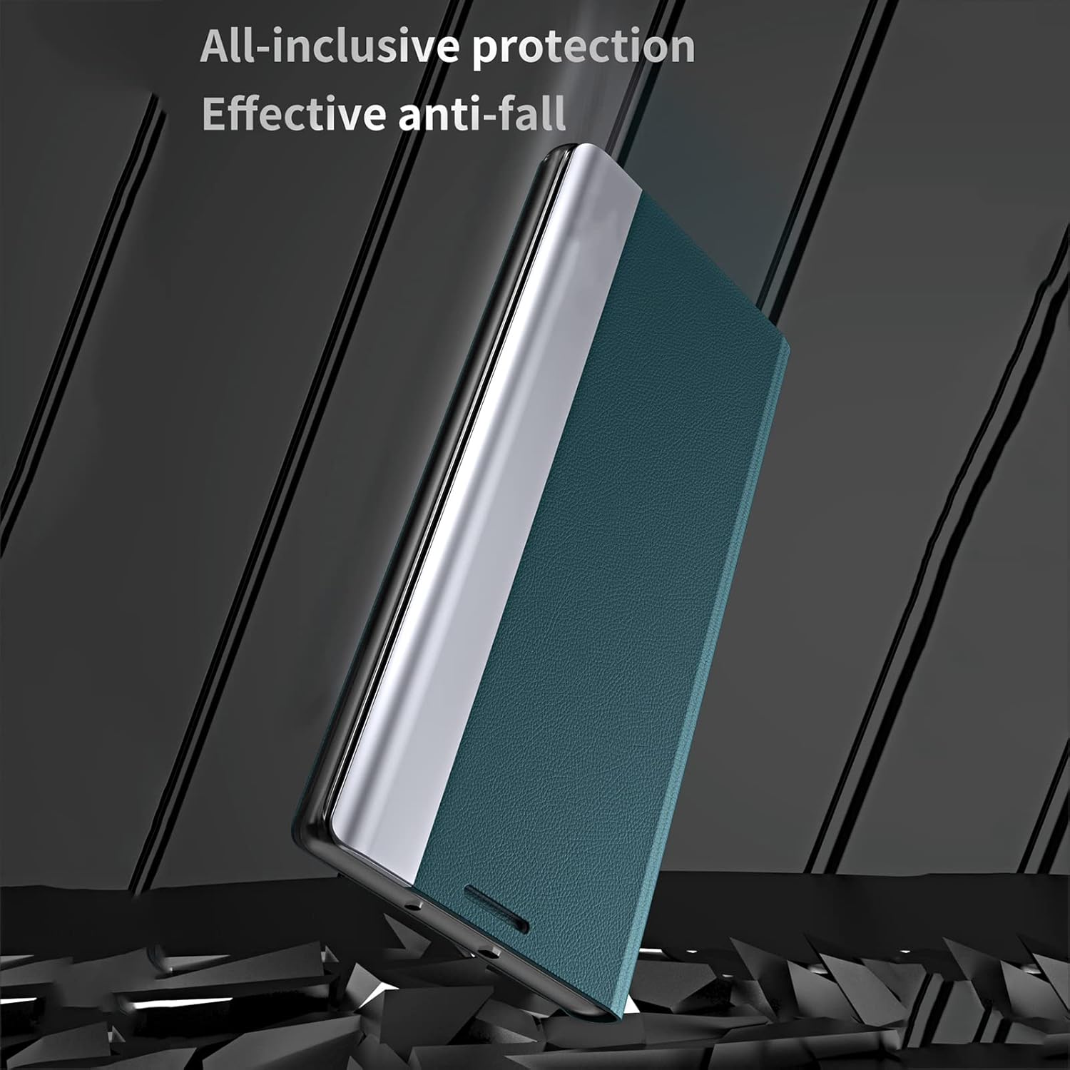 Case for Samsung Galaxy S22/S22+/S22 Ultra, Magnetic Slim Flip Phone Case Drop Protection Shockproof Protective Cover with Window View Function,Blue,S22+ 6.55"