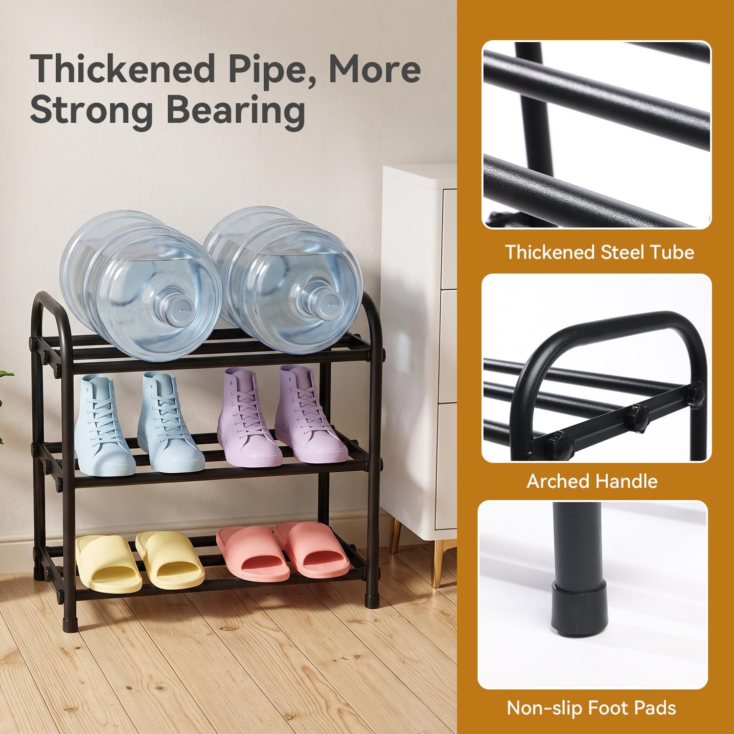 3-Tier Expandable Shoe Rack for Closet, 17.7" - 32.2" Adjustable Shoe Shelf