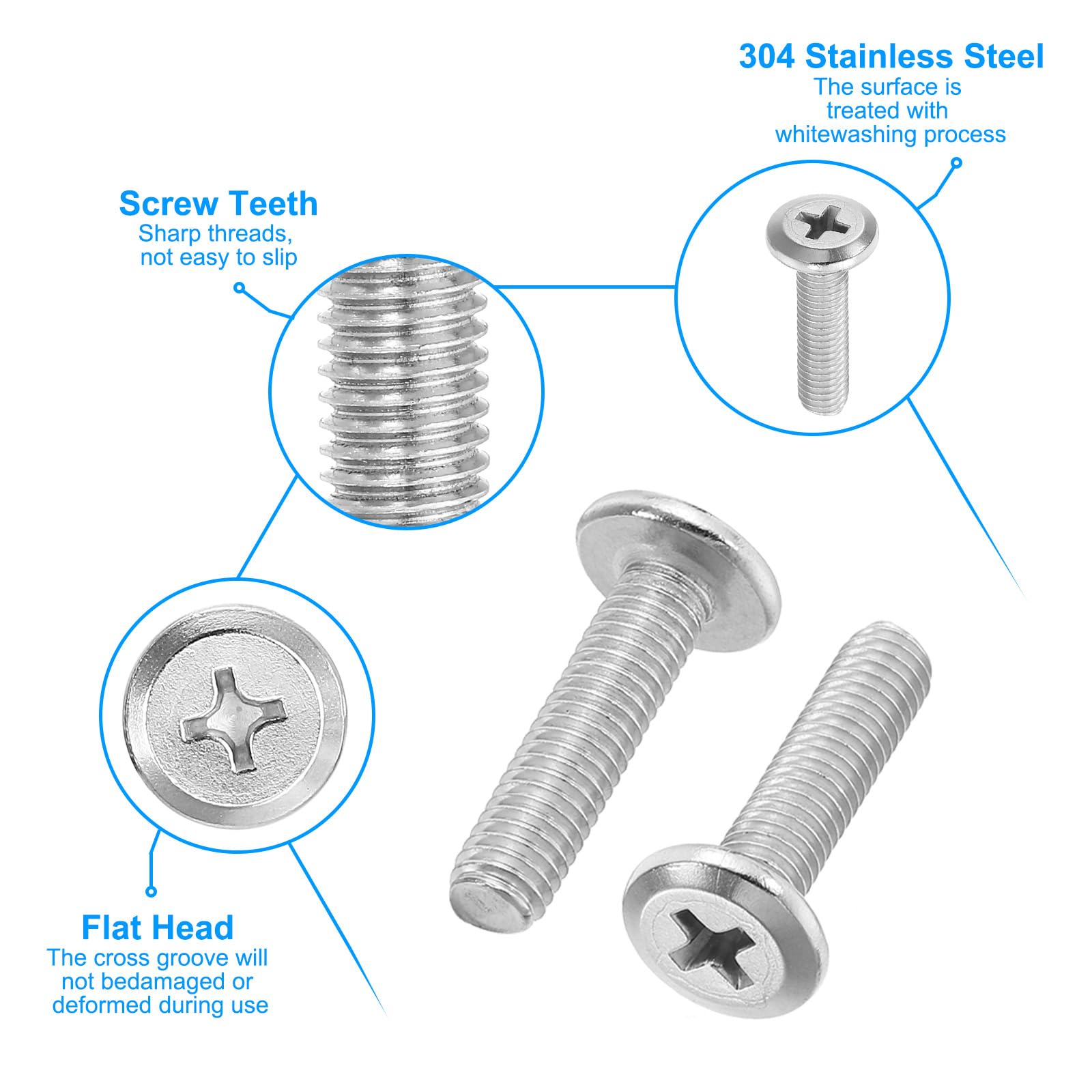 PATIKIL Round Head Phillips Screws, 30 Pack M5-0.8 x 20mm 304 Stainless Steel 18-8 Full Thread - Image 3