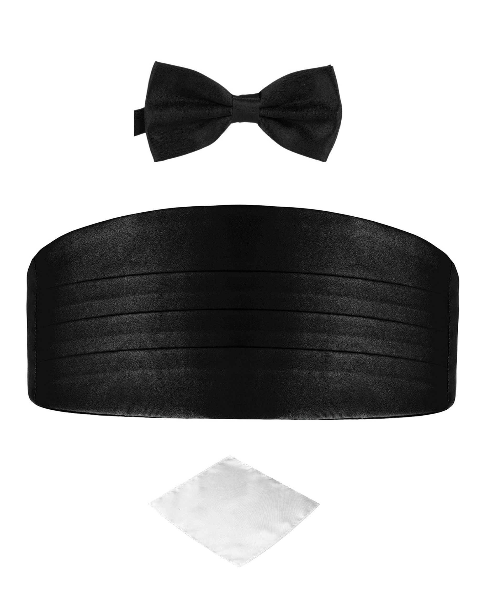 3 Stück Set Kummerbund Herren Halloween – fliege schwarz herren, Verstellbarer Kummerbund für Smoking Frack Anzug Hemd, Mit Fliege und Einstecktuch, schwarze fliege herren (schwarz)