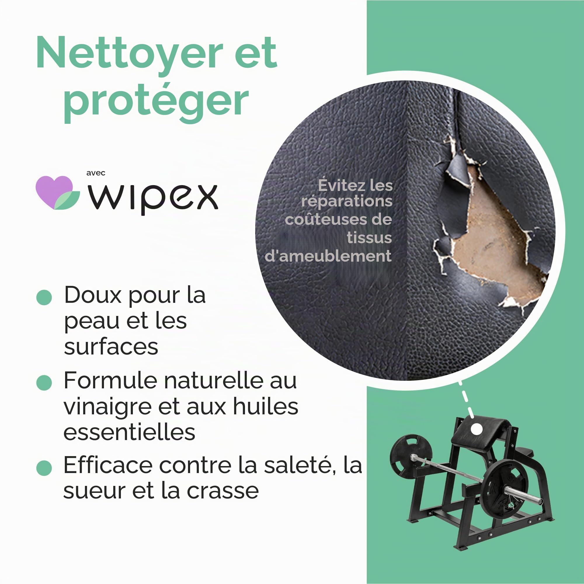 Wipex Lot de 400 lingettes de sport naturelles pour équipement de fitness avec citronnelle et eucalyptus, seau de 400 pièces