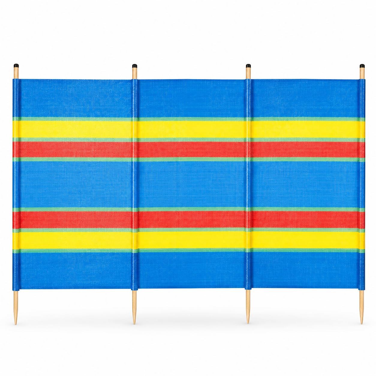 RHMM Multi-Coloured Beach Windbreak with Wooden Poles, Portable Wind Break Screen, Camping Sun Shelter & Privacy Screen for Beach, Garden, Picnic & Outdoor Use – 4, 5, 6, 8 & 10 Pole Options