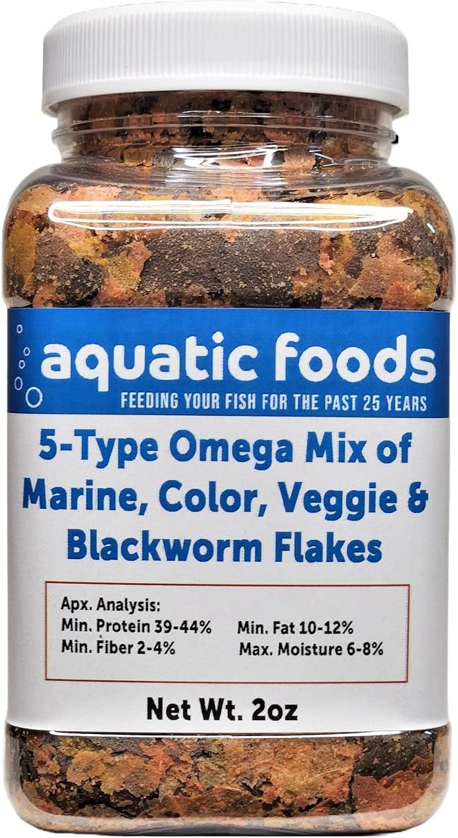 5Type Custom Omega Flake Mix of Cichlid, Marine, Color Enhancing, Veggie & 45