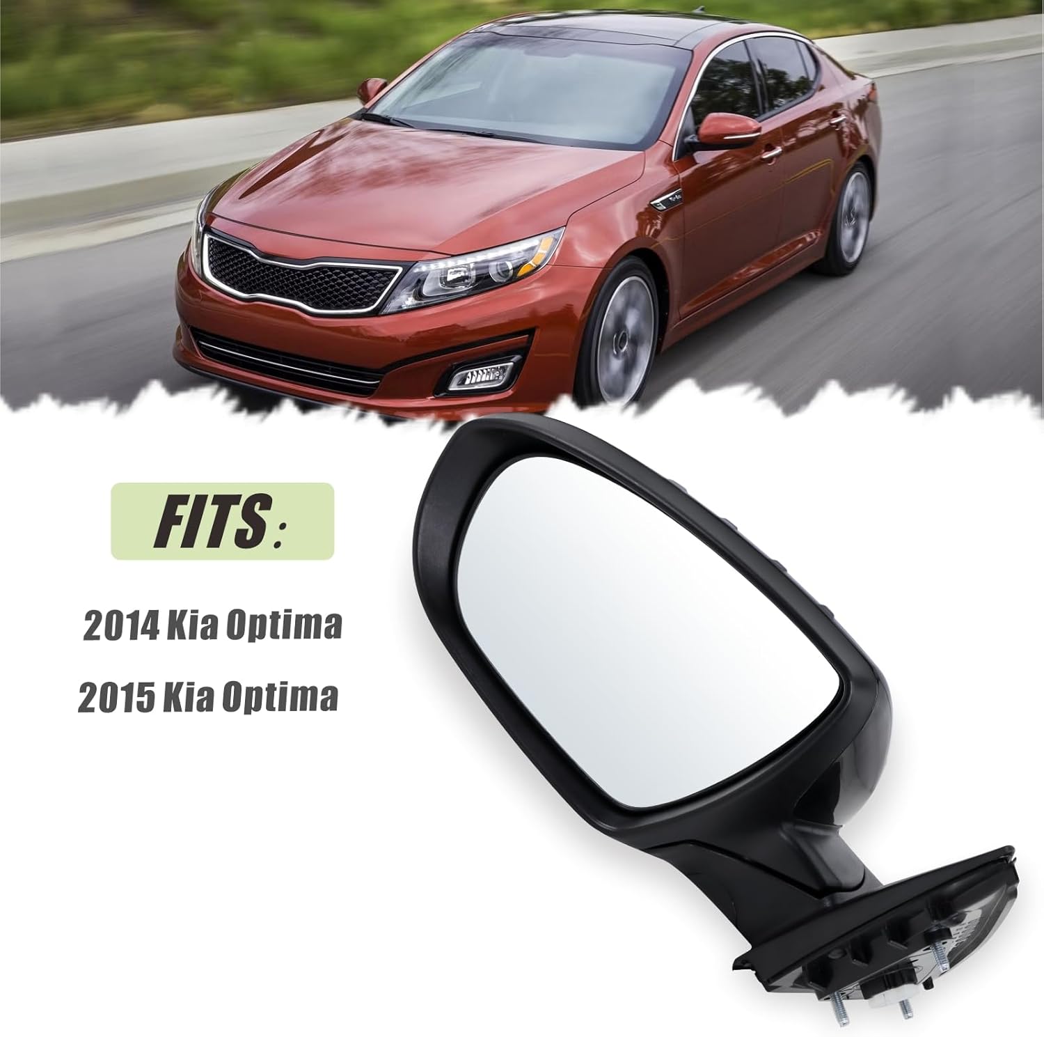 Left Driver Side Mirror Compatible With 2014 2015 Kia Optima With Manual Folding Power Glass Turn Signal Heated Black Replace#876104C501(6Pins)