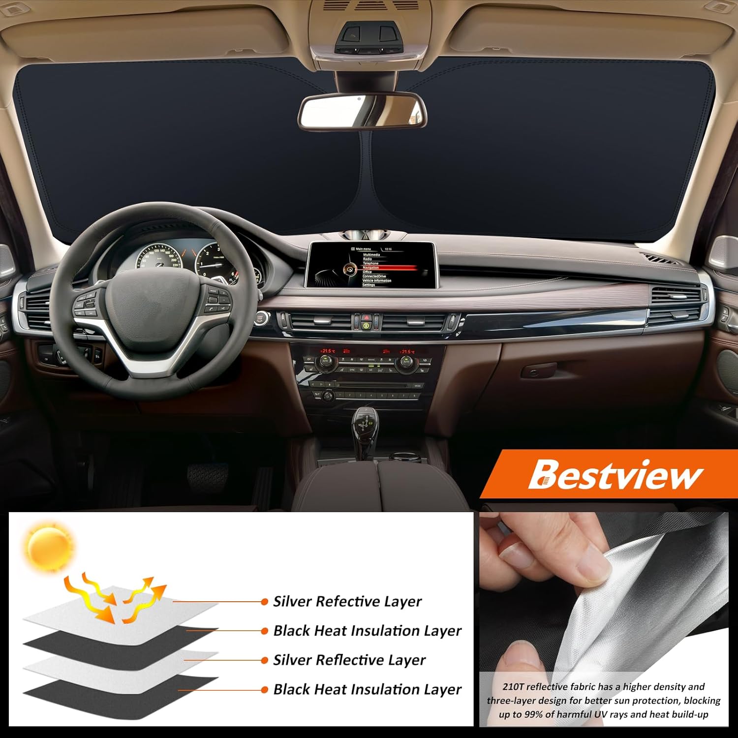 Bestview American Eagle Flag Windshield Sun Shade for 2014-2018 BMW X5,Custom Fit Foldable Front Window Sunshade Sun Visor Accessories Protector Block UV Rays Heat, Keep Your Car Cooler