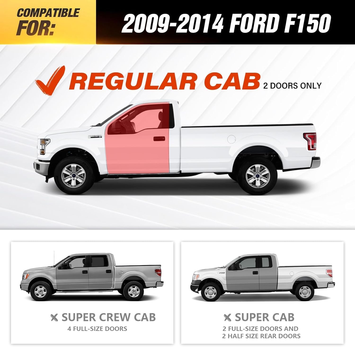 Steel Running Board for 2009-2014 Ford F150 Regular Cab Nerf Bar&Side Step（Black Texture）