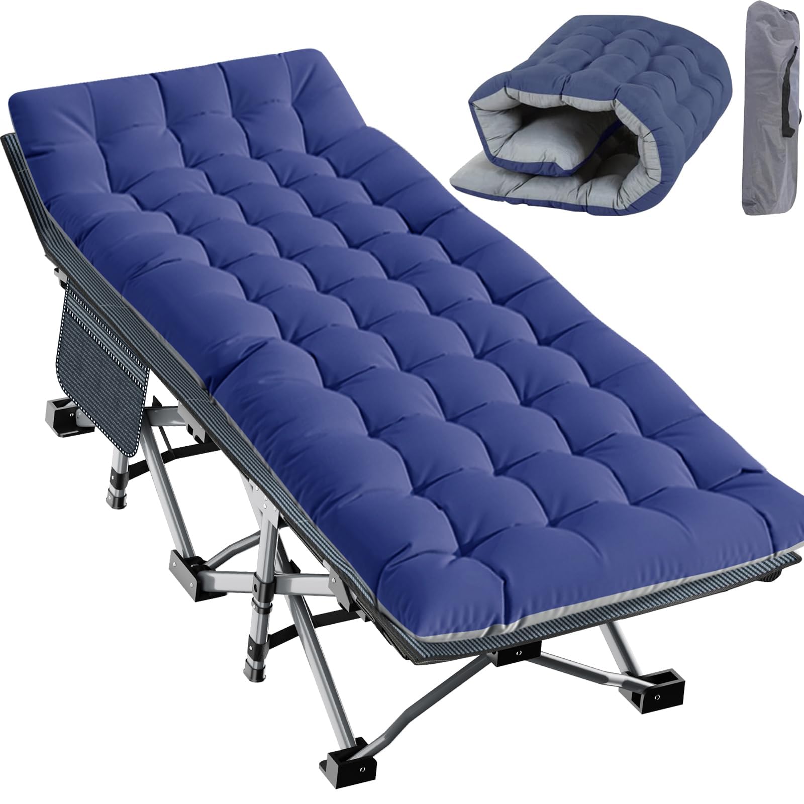 Slsy Oversized Folding Camping Cot for Adults with Pad, 32in Wide, 900LBS | Oversized 32in wide cot supports up to 900 lbs with an included pad for comfortable sleep during camping, travel & guest use 1 1 Big Prussian