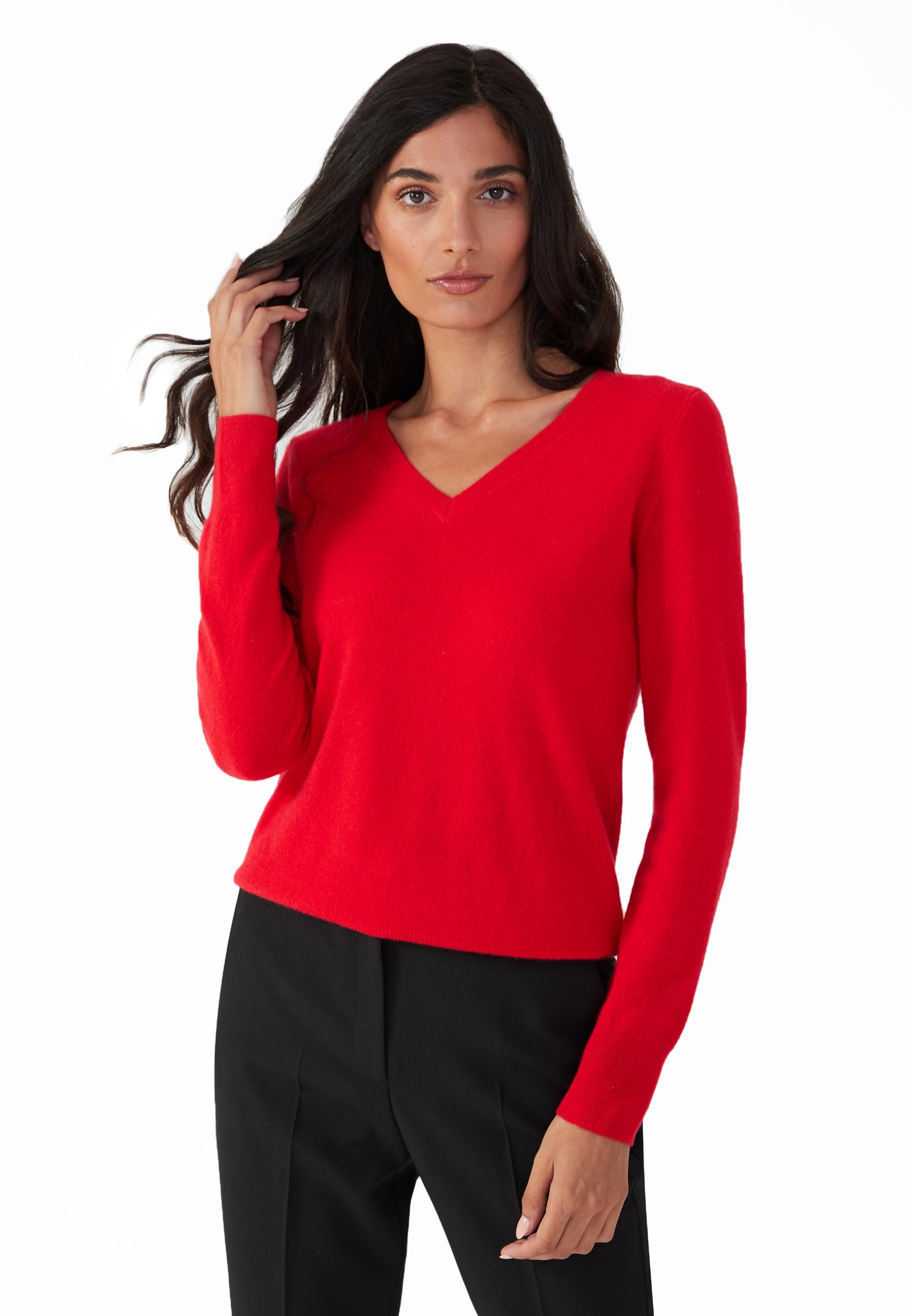 Style Republic Womens 100 Cashmere V-Neck Sweater Regular Fit Premium Knit Jumper for Autumn and Winter Red Size