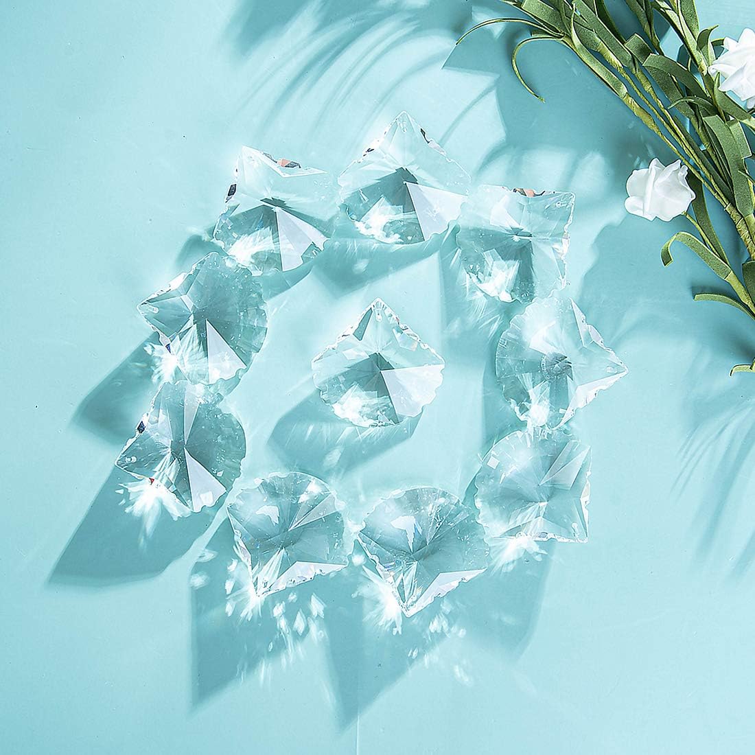 longsheng 10pcs Crystal Prisms Scallop Shape Chandelier Drop Parts Free Hanging Rings Curtain Lamp Drop 50mm Rainbow Maker Wedding Decor