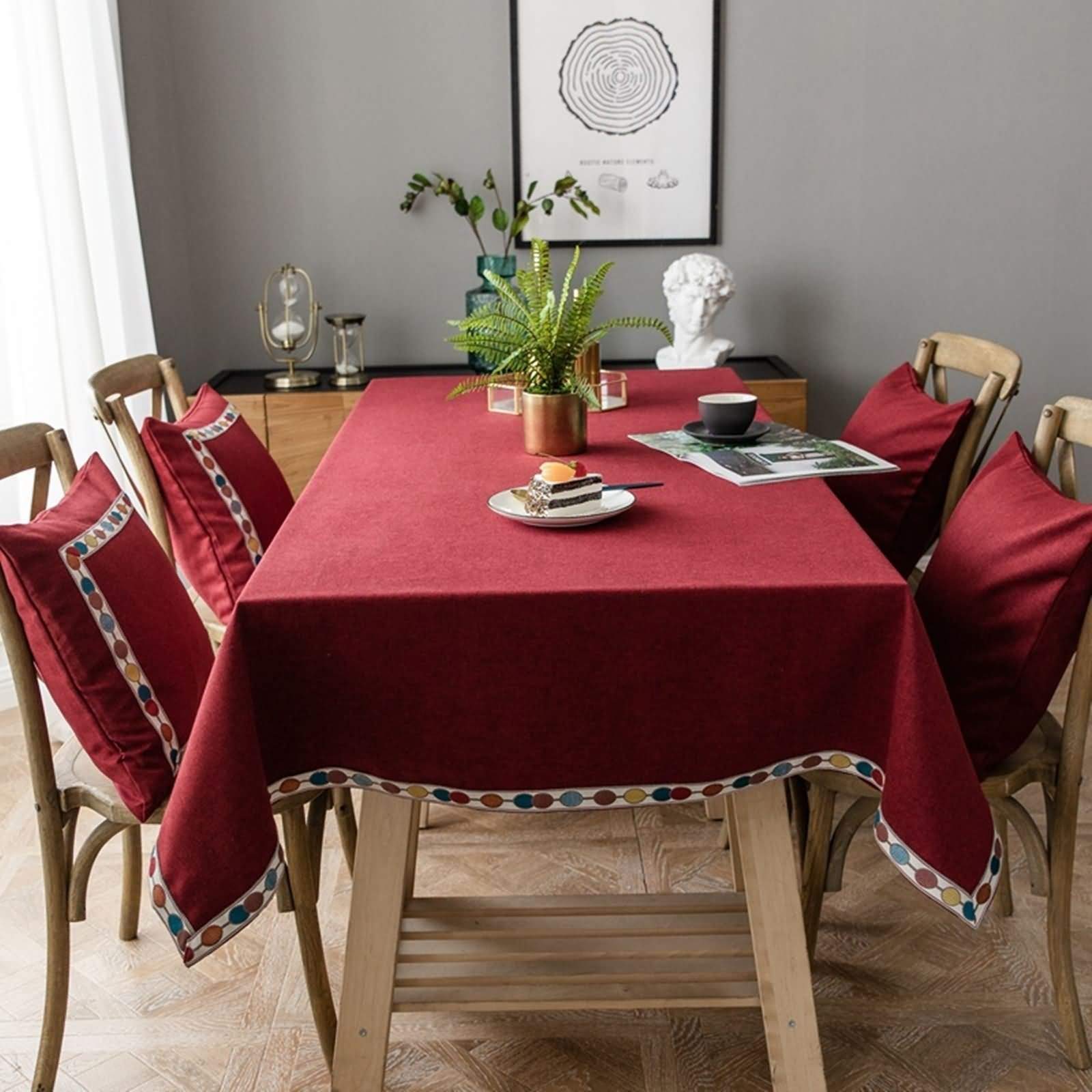 Quadratische Tischdecke Rot 140 x 140 cm, Polyester Einfarbig, Tischdecke für Terrasse